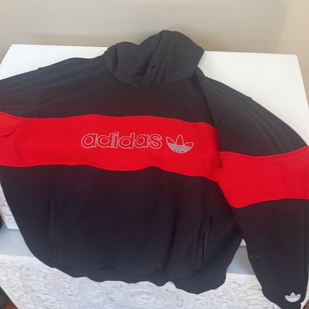 Adidas, black and red slightly worn, no draw string, Mens X L,